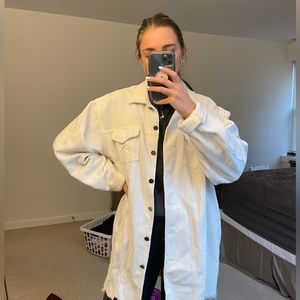 White Oversized Ribbed Shacket